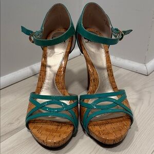 Teal Sofft cork pump sandal